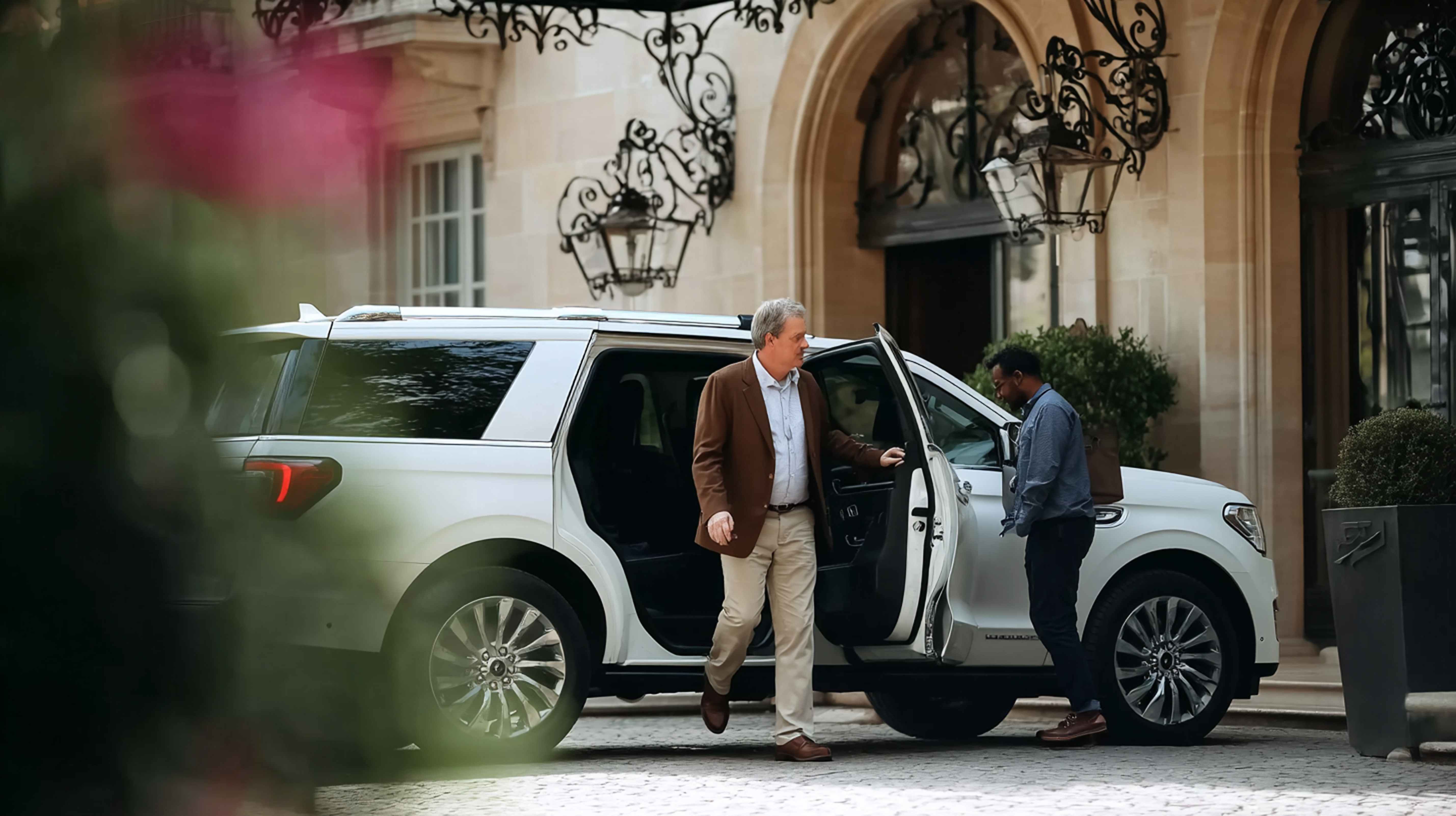 Executive arriving at the chateau